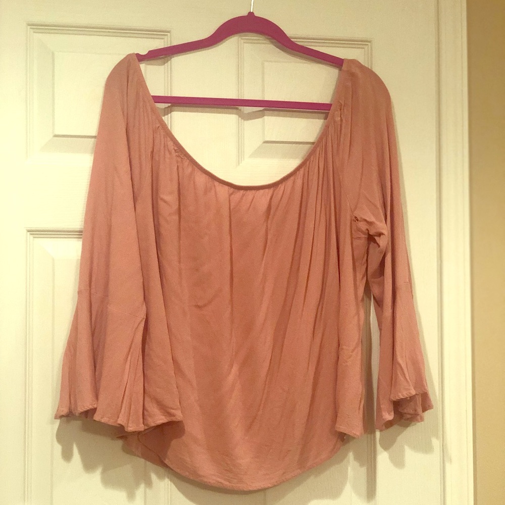 Pink Off The Shoulder Bell Sleeve Top